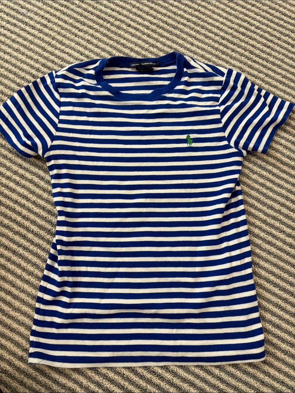 Polo by Ralph Lauren Blue & White Striped Tee with Green Pony